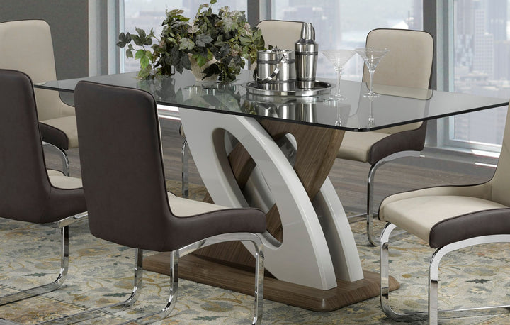 Modern Design Dining Table with Double Pedestals - Multi Toned