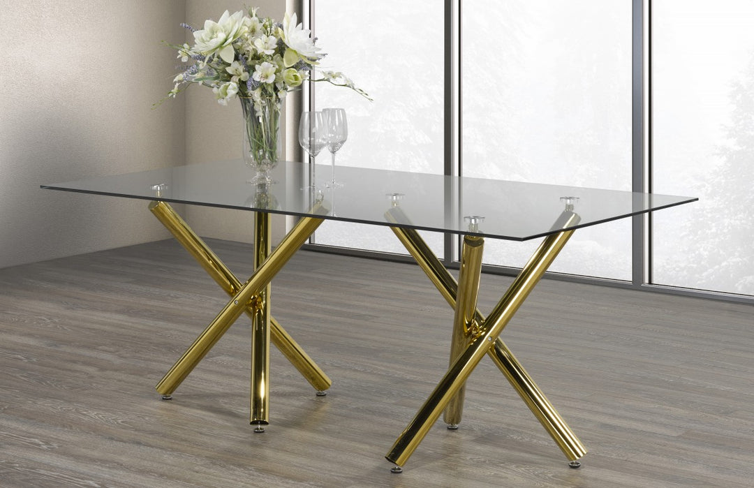 Modern Glass Dining Table Stylish Design with Gold Accents