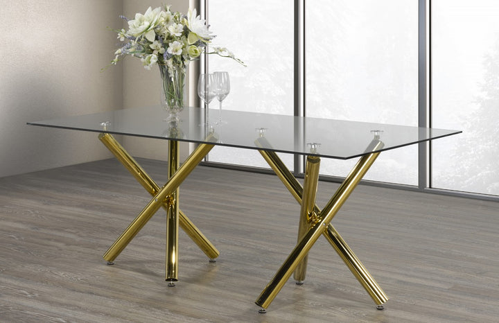 Modern Glass Dining Table Stylish Design with Gold Accents