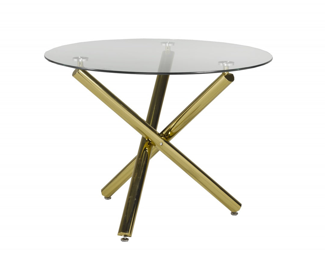 Verano Glass Dining Table with X-Frame & Gold Legs