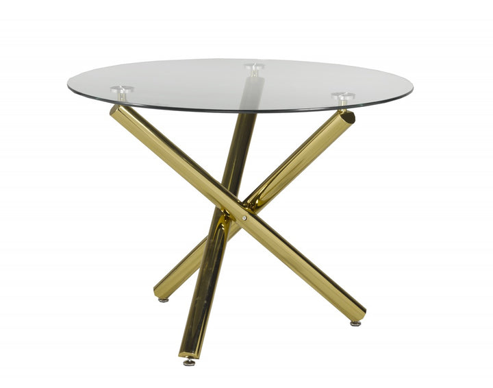 Verano Glass Dining Table with X-Frame & Gold Legs