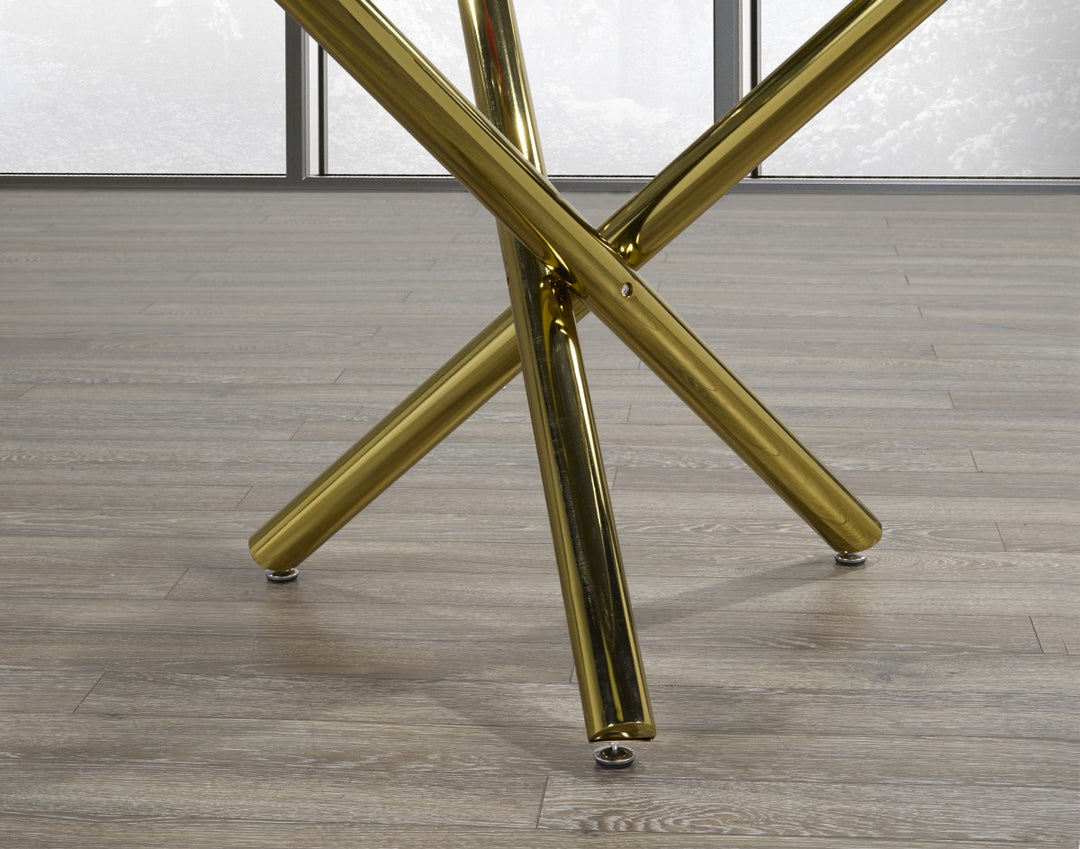 Verano Glass Dining Table with X-Frame & Gold Legs
