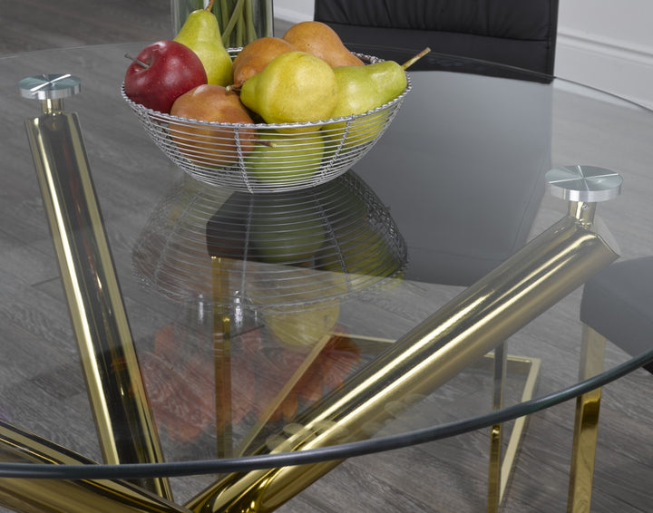 Verano Glass Dining Table with X-Frame & Gold Legs