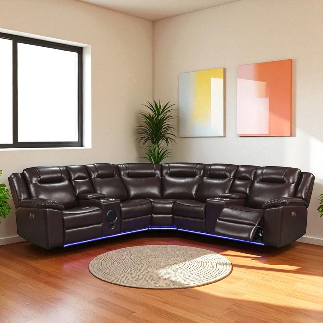 Nestle 5-Seater Sectional Recliner In Leathaire Upholstery - Brown