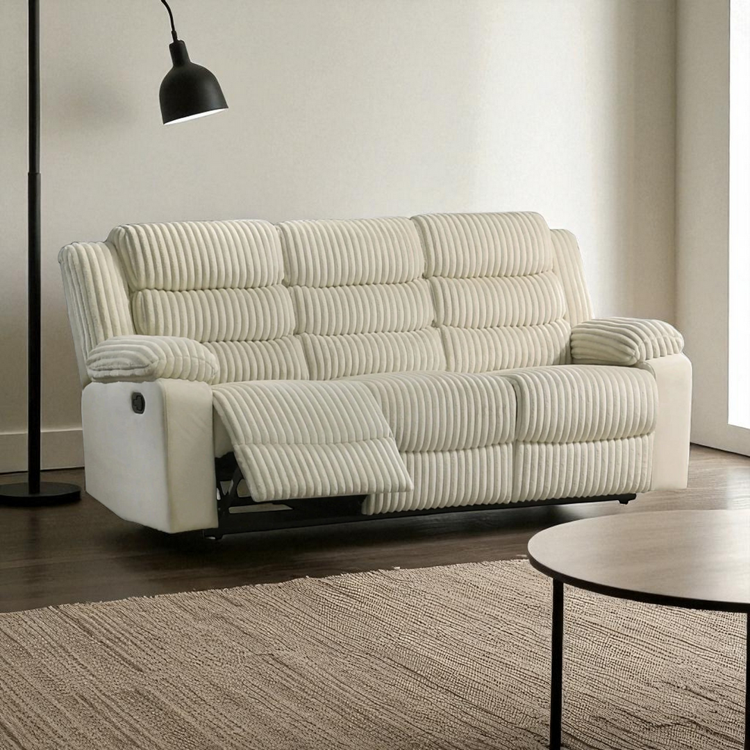 Nathan 3-Seater Manual Recliner Sofa In Fabric Upholstery - Beige