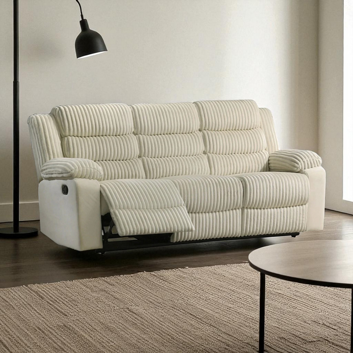 Nathan 3-Seater Manual Recliner Sofa In Fabric Upholstery - Beige
