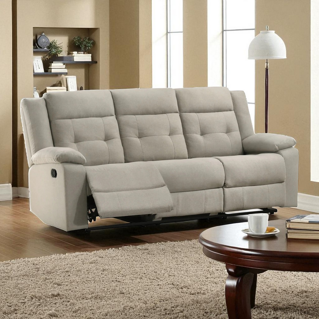 Mason 3-Seater Manual Recliner Sofa In Fabric Upholstery - Light Grey