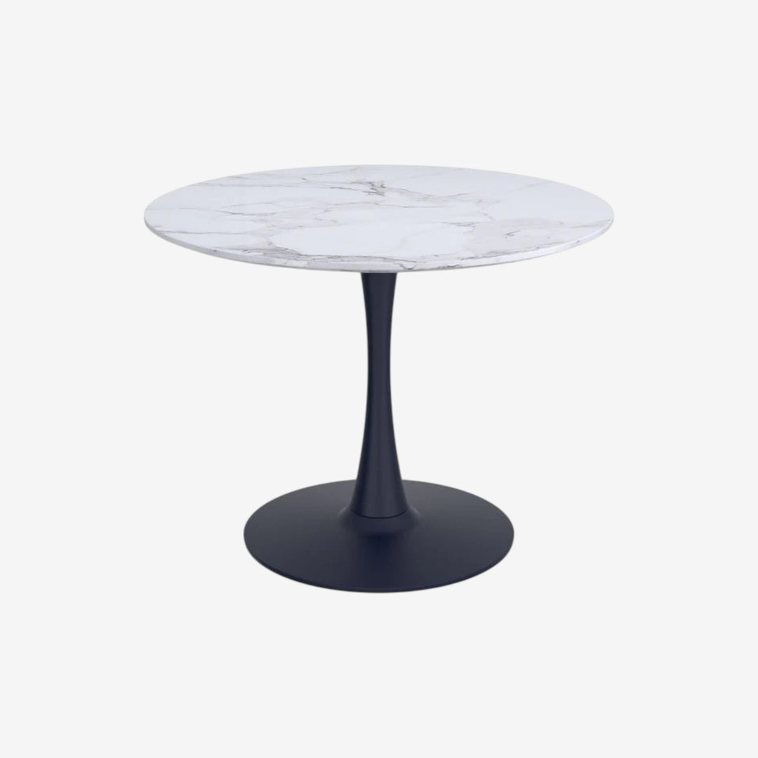 Livo Round Dining Table With Metallic Base - White Faux Marble/ Black | Available in 40" & 48" Sizes