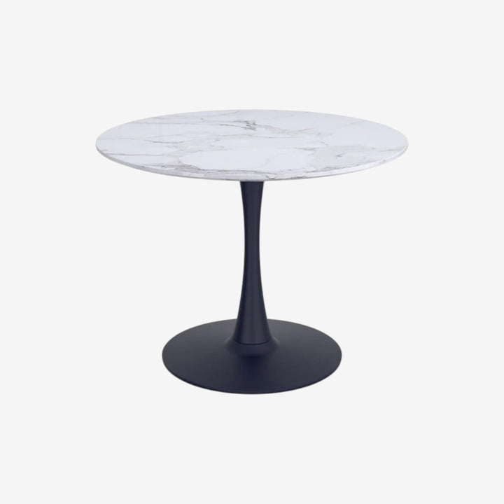 Livo Round Dining Table With Metallic Base - White Faux Marble/ Black | Available in 40" & 48" Sizes