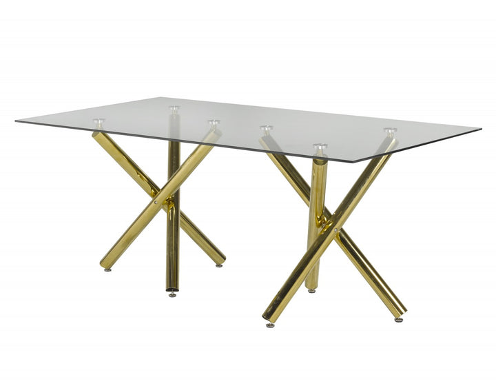 Modern Glass Dining Table Stylish Design with Gold Accents