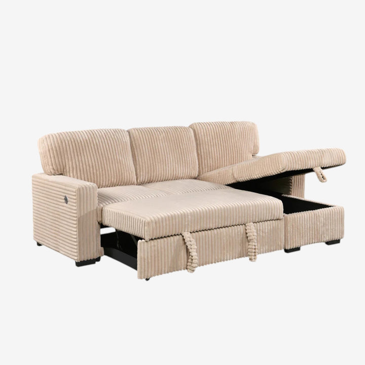 Flair Fabric Upholstered Sectional Sofa Bed With Reversible Storage Chaise - Beige