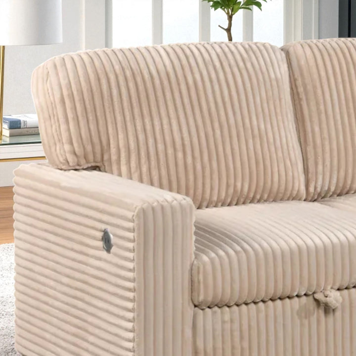 Flair Fabric Upholstered Sectional Sofa Bed With Reversible Storage Chaise - Beige