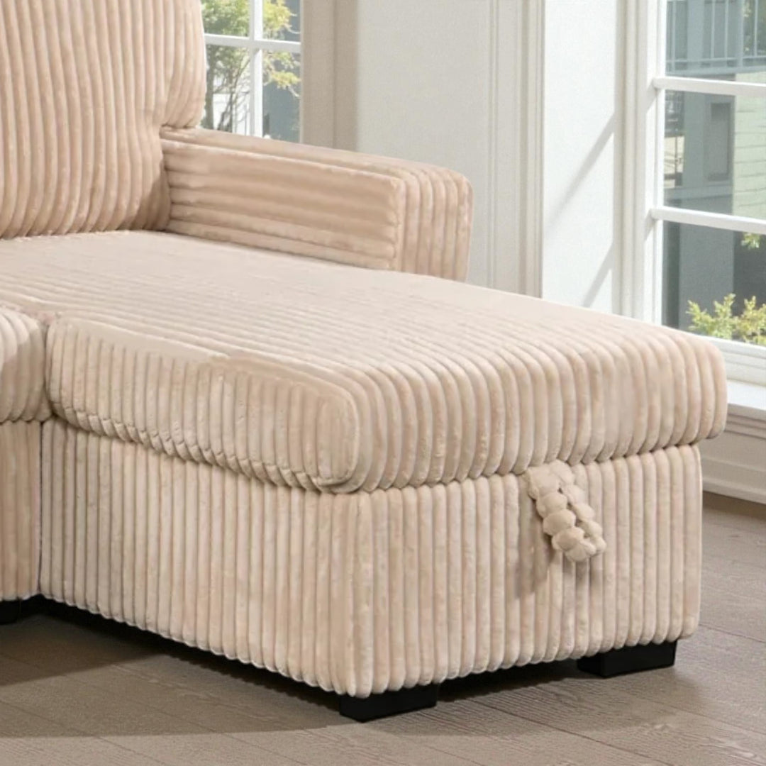 Flair Fabric Upholstered Sectional Sofa Bed With Reversible Storage Chaise - Beige