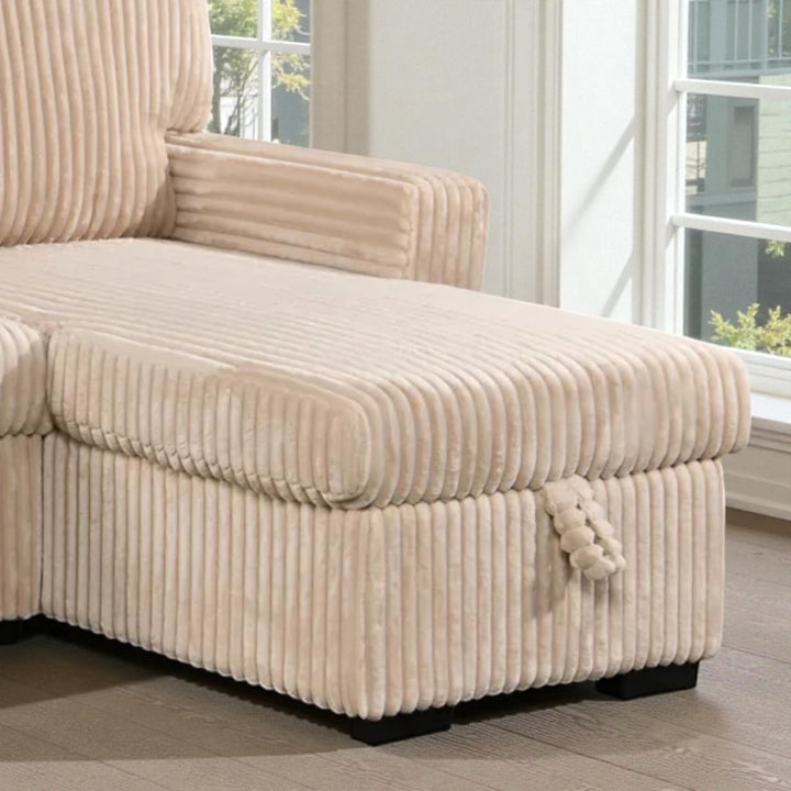 Flair Fabric Upholstered Sectional Sofa Bed With Reversible Storage Chaise - Beige
