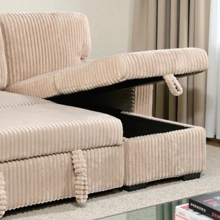 Flair Fabric Upholstered Sectional Sofa Bed With Reversible Storage Chaise - Beige