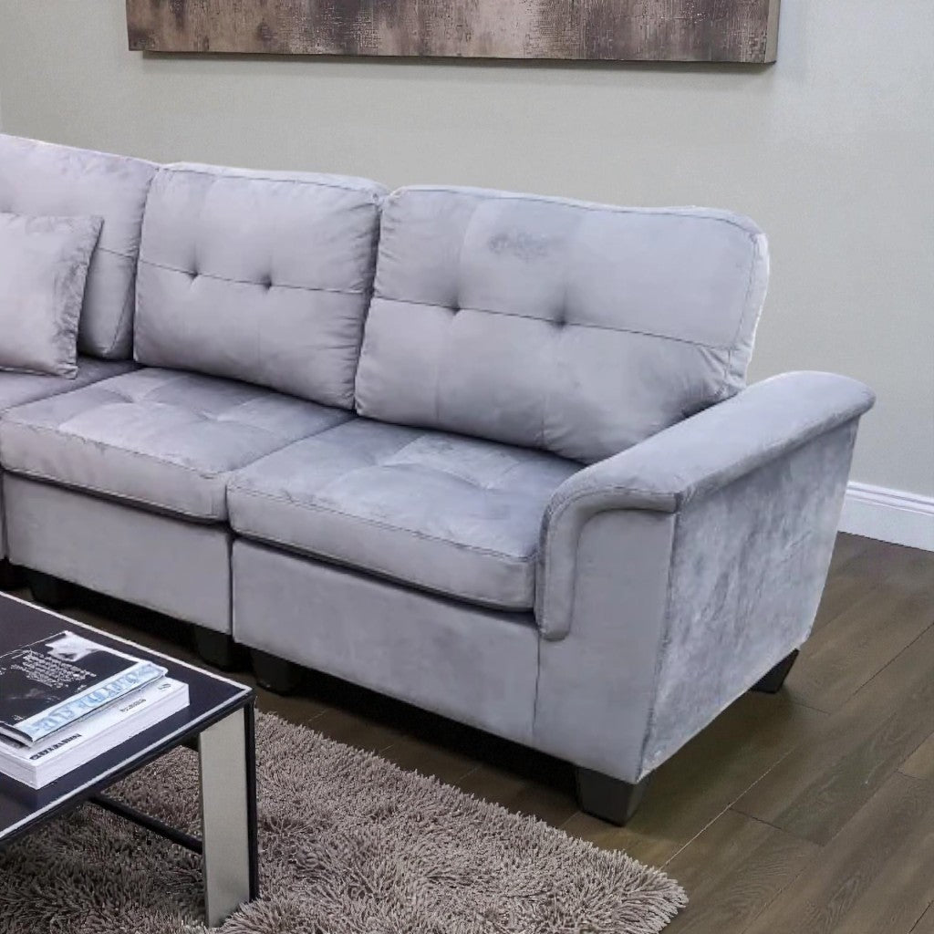 Albert Fabric Upholstered Sectional Sofa - Grey | Reversible Design, Cup Holders & Storage Console