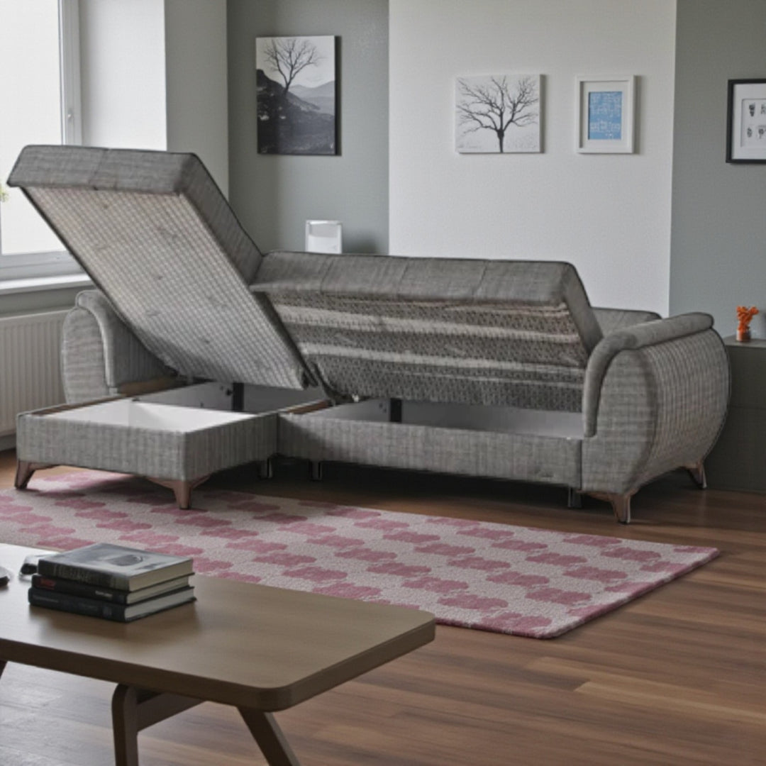 Drix Fabric Upholstered Sectional Sofa With Reversible Chaise - Light Grey