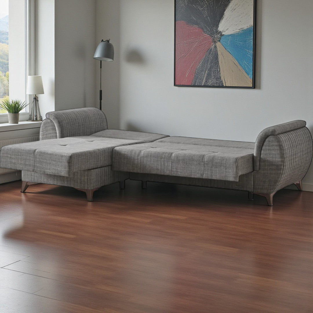 Drix Fabric Upholstered Sectional Sofa With Reversible Chaise - Light Grey