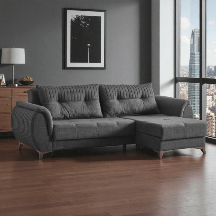 Drix Fabric Upholstered Sectional Sofa With Reversible Chaise - Dark Grey
