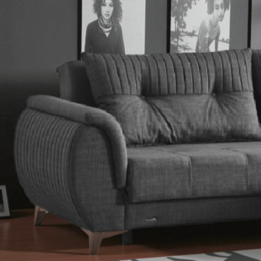 Drix Fabric Upholstered Sectional Sofa With Reversible Chaise - Dark Grey