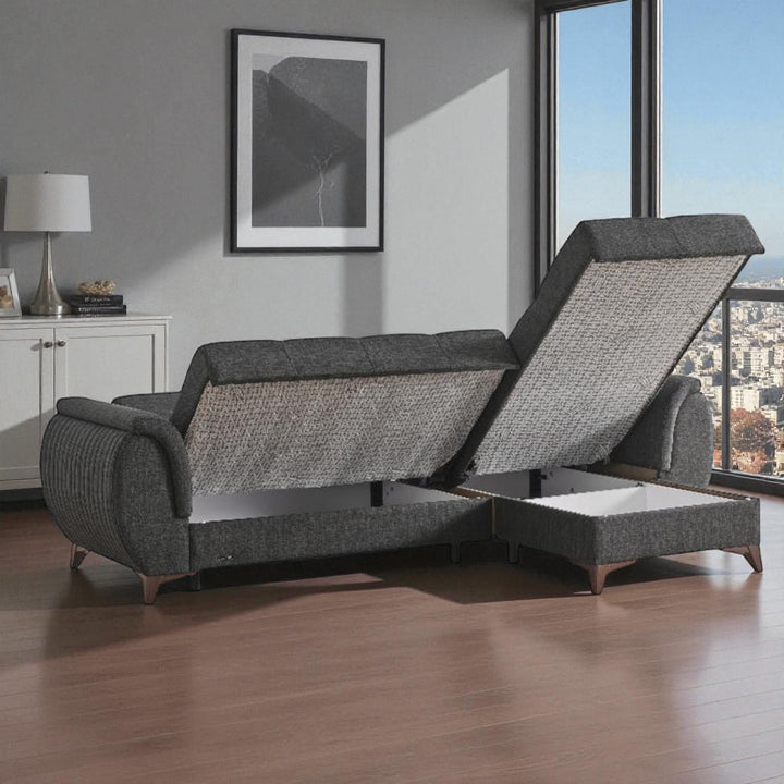 Drix Fabric Upholstered Sectional Sofa With Reversible Chaise - Dark Grey