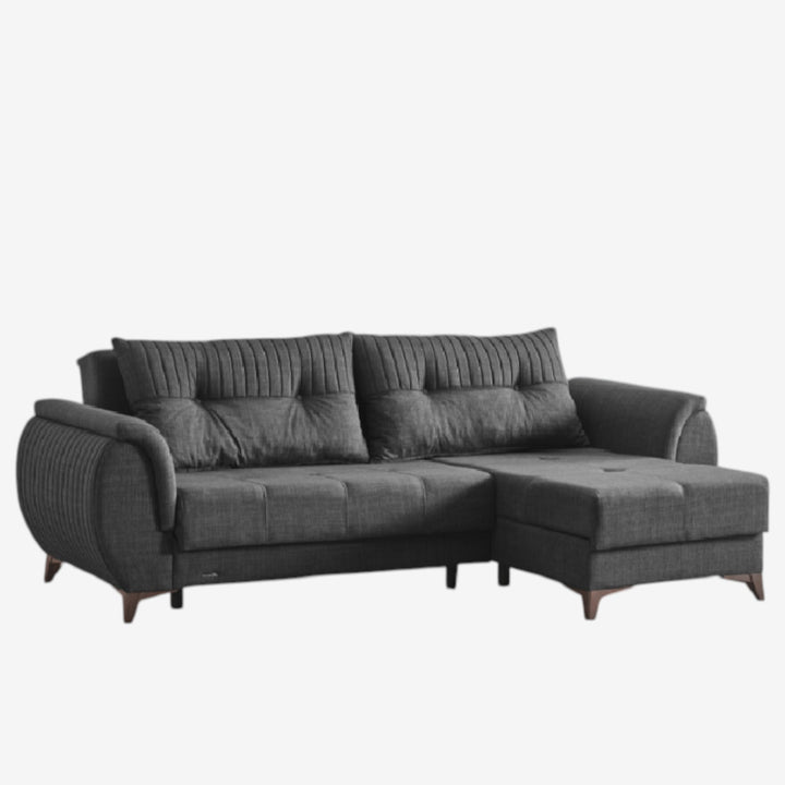 Drix Fabric Upholstered Sectional Sofa With Reversible Chaise - Dark Grey