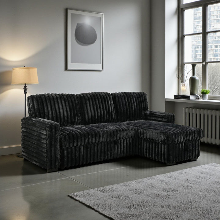 Flair Fabric Upholstered Sectional Sofa Bed With Reversible Storage Chaise - Black