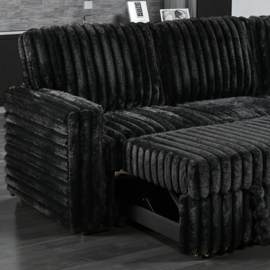 Flair Fabric Upholstered Sectional Sofa Bed With Reversible Storage Chaise - Black
