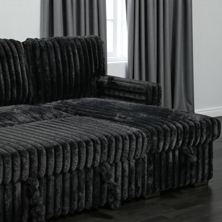 Flair Fabric Upholstered Sectional Sofa Bed With Reversible Storage Chaise - Black