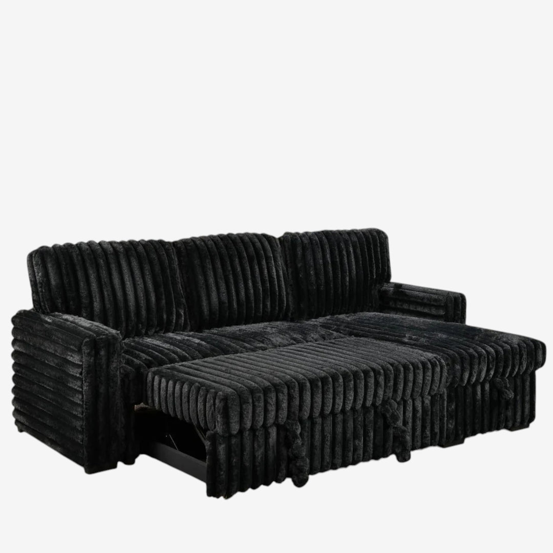 Flair Fabric Upholstered Sectional Sofa Bed With Reversible Storage Chaise - Black
