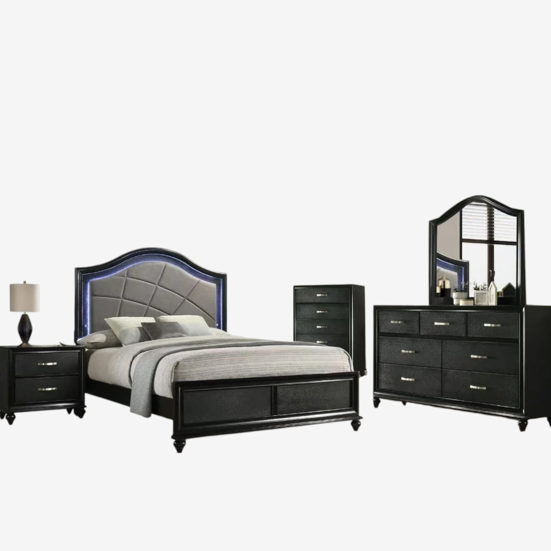 Desire 8-Piece Bedroom Set - Black | Modern, Sturdy, Built-in LED Lights & Smart Storage Solution