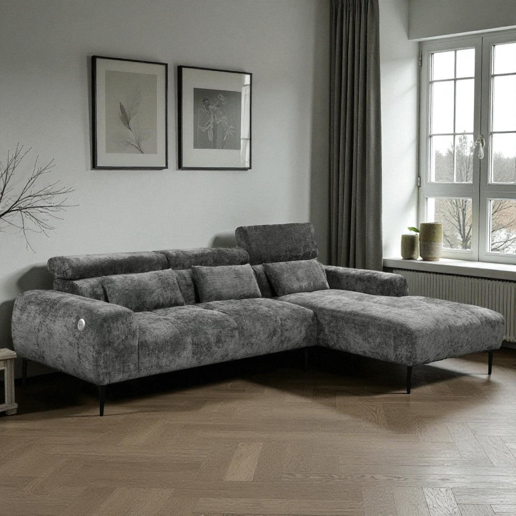 Pax Fabric Upholstered Sectional Sofa With USB Charing Ports - Grey | Available In LHF/ RHF Configuration