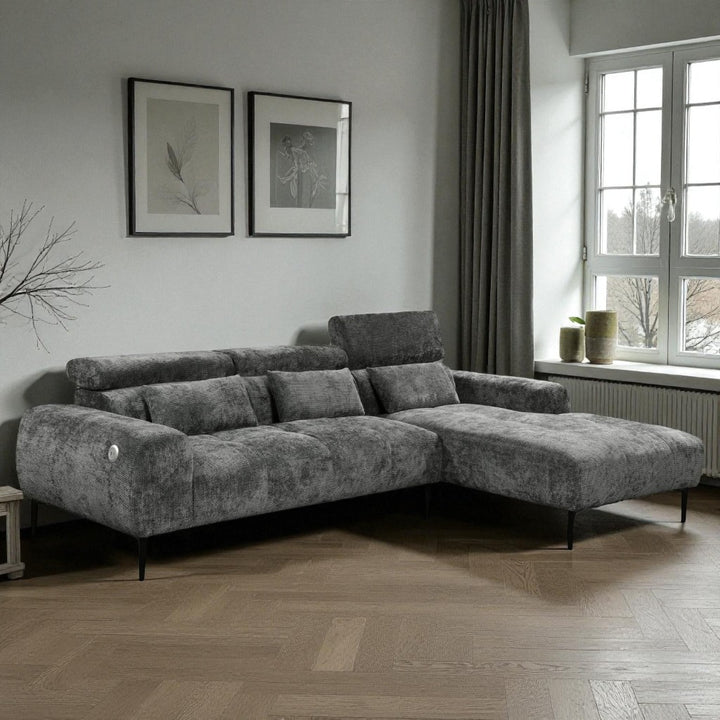 Pax Fabric Upholstered Sectional Sofa With USB Charing Ports - Grey | Available In LHF/ RHF Configuration