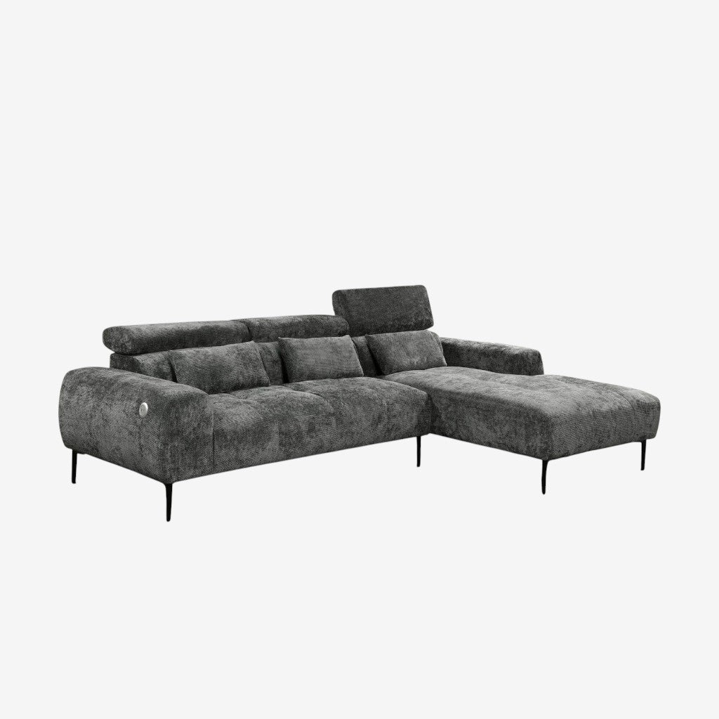 Pax Fabric Upholstered Sectional Sofa With USB Charing Ports - Grey | Available In LHF/ RHF Configuration