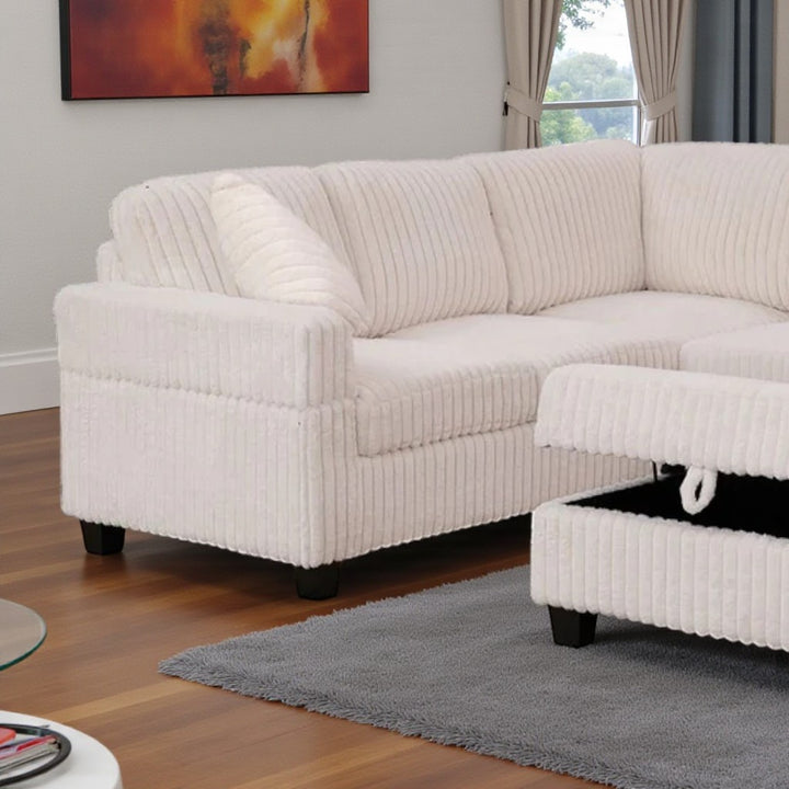 Xavier Fabric Upholstered Sectional Sofa With Storage Ottoman - Beige | Modern, Comfortable & Reversible