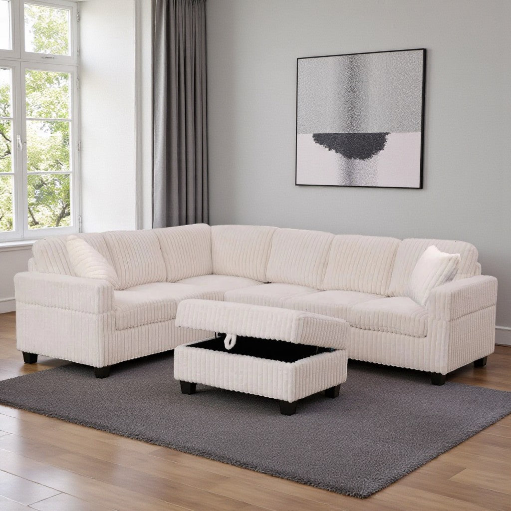 Xavier Fabric Upholstered Sectional Sofa With Storage Ottoman - Beige | Modern, Comfortable & Reversible