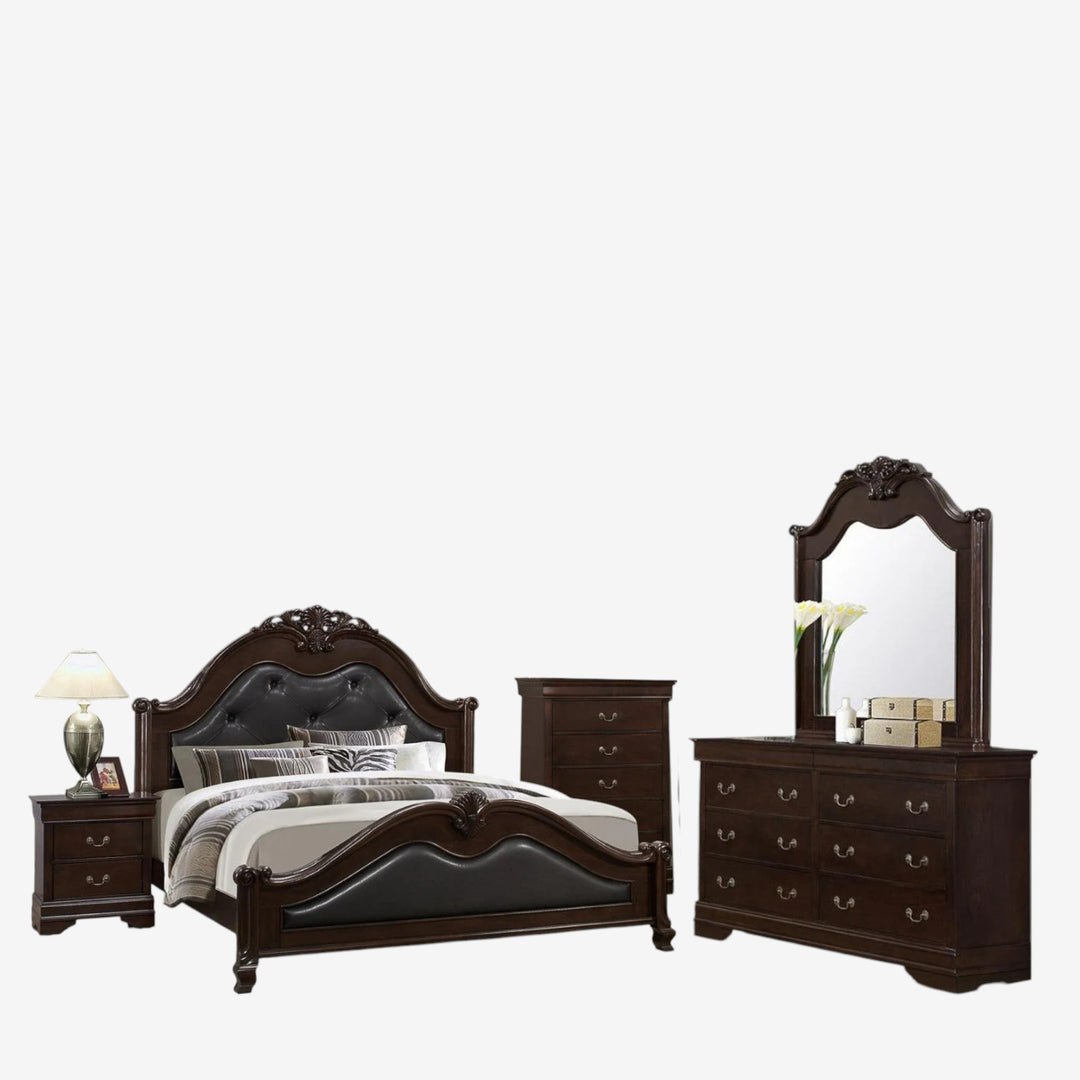 Luxira 8-Piece Classic Bedroom Set - Cherry | Vintage Style, Sturdy & Storage Solution