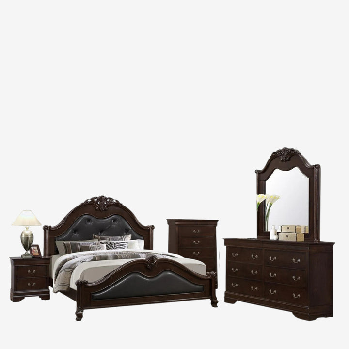 Luxira 8-Piece Classic Bedroom Set - Cherry | Vintage Style, Sturdy & Storage Solution