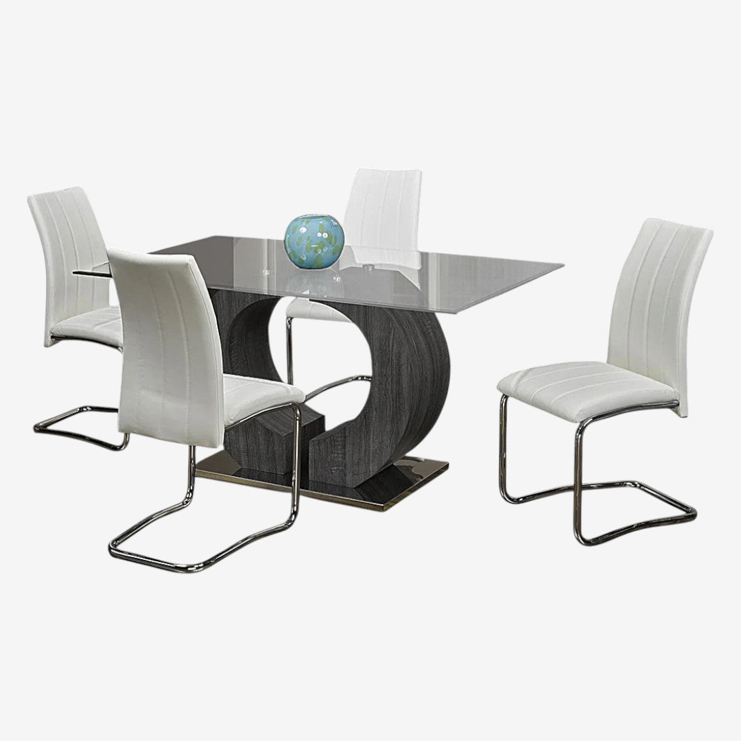 Zeke Dining Table Set For 4 With PU Upholstered Chairs - White/ Grey
