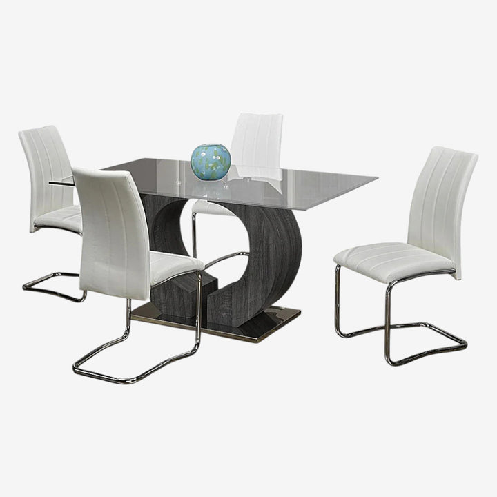 Zeke Dining Table Set For 4 With PU Upholstered Chairs - White/ Grey