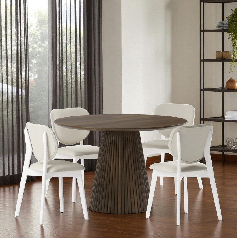 Addison Wooden Dining Table Set For 4 With Fabric Upholstered Chairs - Walnut/ White Wash