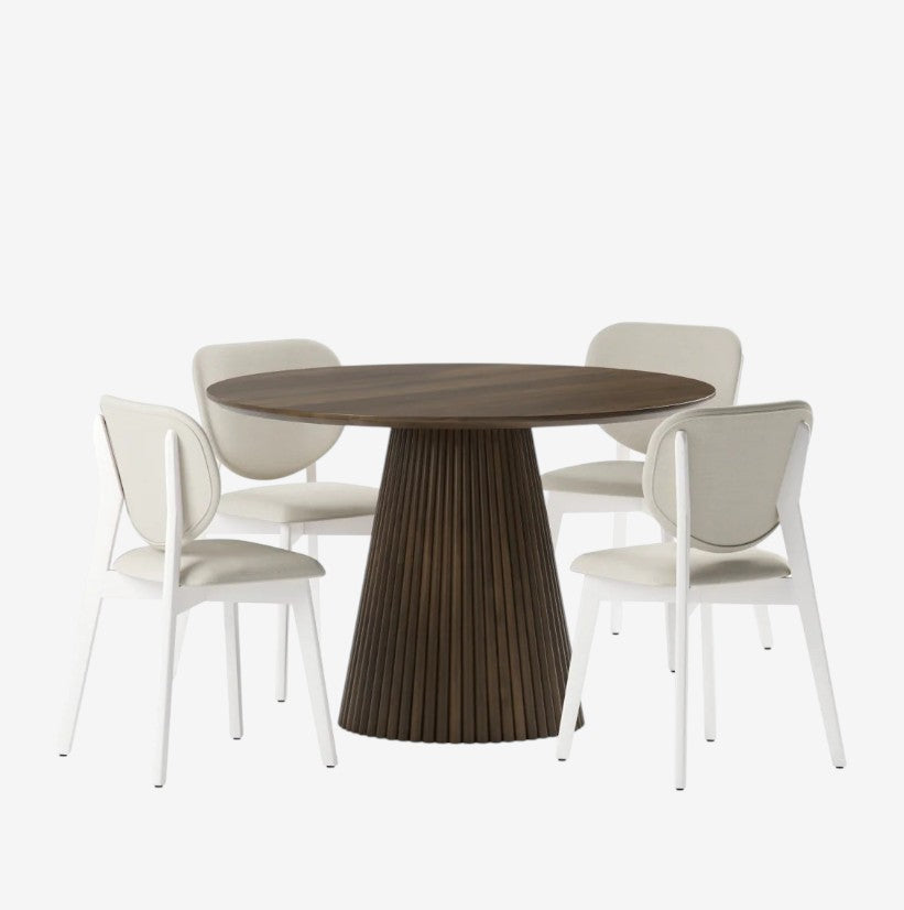 Addison Wooden Dining Table Set For 4 With Fabric Upholstered Chairs - Walnut/ White Wash