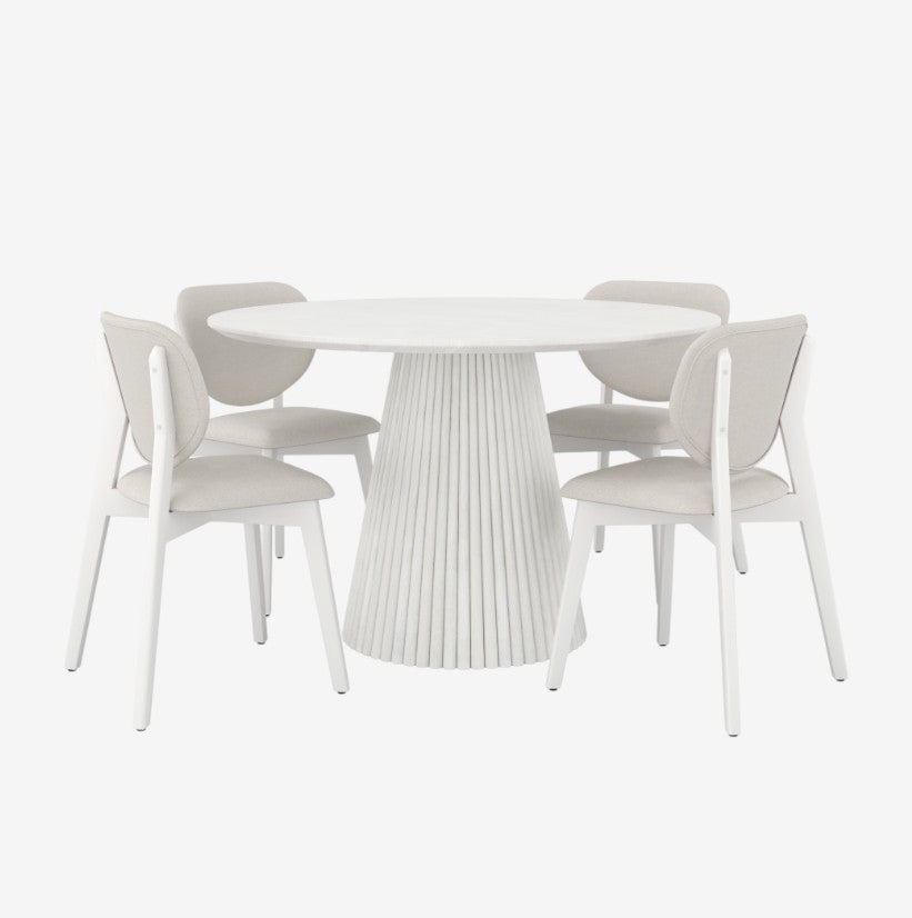 Addison Wooden Dining Table Set For 4 With Fabric Upholstered Chairs - White Wash