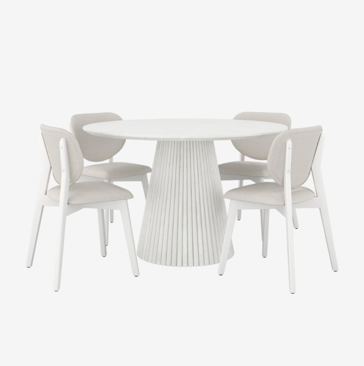 Addison Wooden Dining Table Set For 4 With Fabric Upholstered Chairs - White Wash