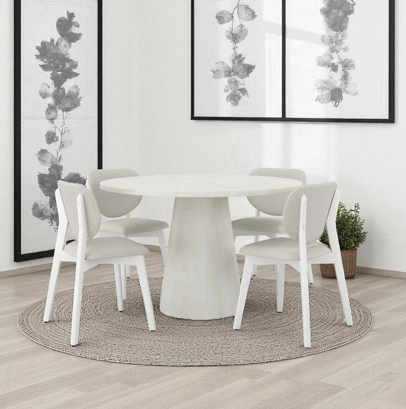Addison Wooden Dining Table Set For 4 With Fabric Upholstered Chairs - White Vigo