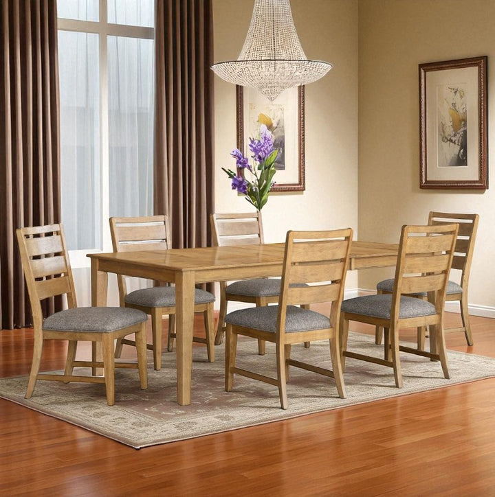 Terra Wooden Dining Table Set For 6 With Fabric Upholstered Chairs - Oak