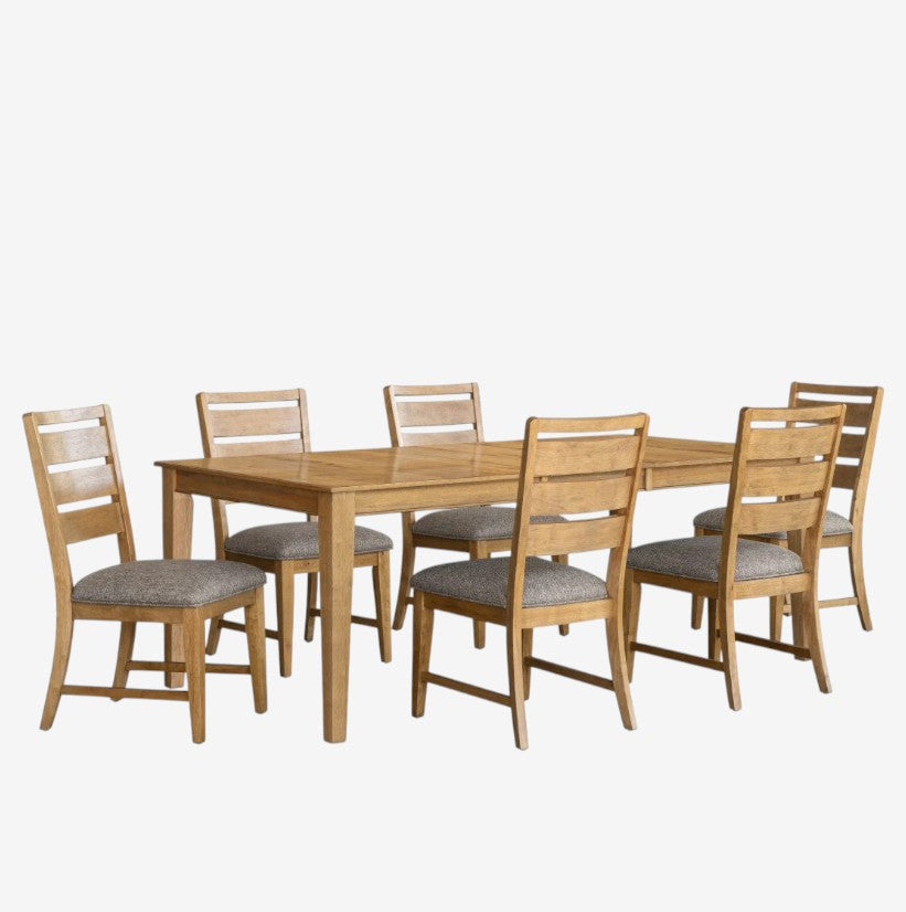 Terra Wooden Dining Table Set For 6 With Fabric Upholstered Chairs - Oak