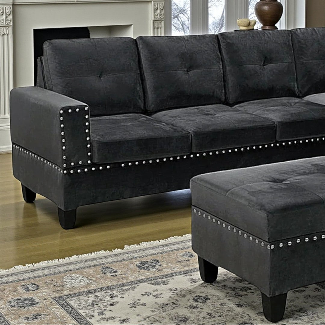 Vincent 3-Piece Reversible Sectional Sofa With Storage Ottoman - Grey