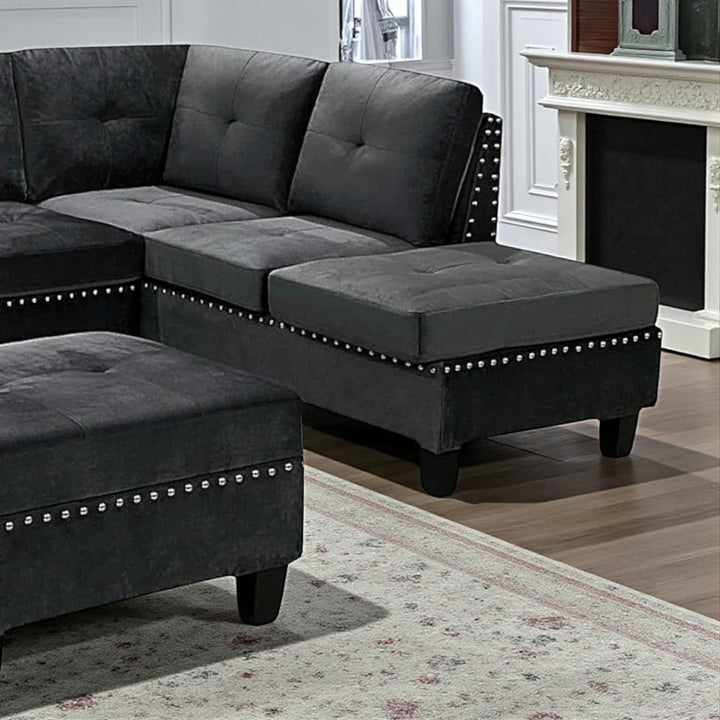 Vincent 3-Piece Reversible Sectional Sofa With Storage Ottoman - Grey