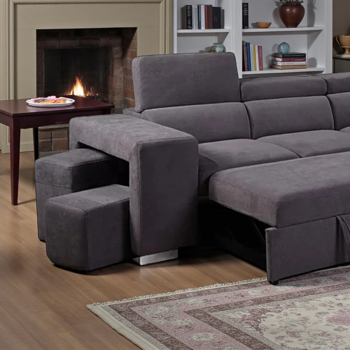 Vibe Fabric Upholstered Sectional Sofa Bed With USB Charging Ports - Grey